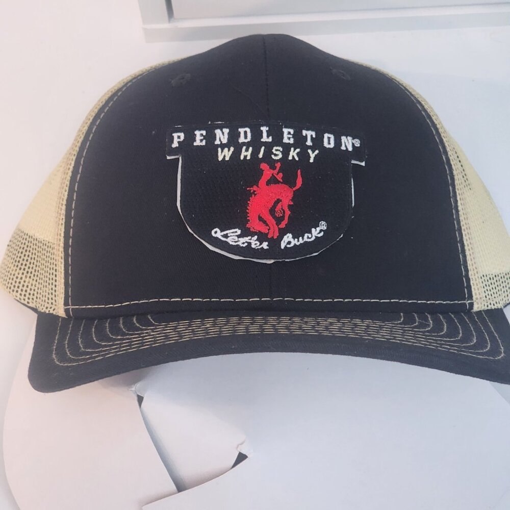 Pendleton Whisky Patched Black/Vegas Gold Mesh Snapback Trucker Hat